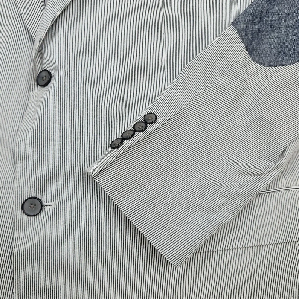 Tasso Elba Seersucker Elbow Patches Blazer Jacket Sz XXL 50-52 White Blue Stripe